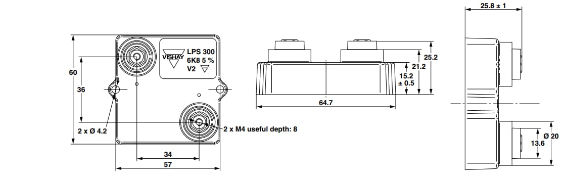 Mechanical Drawing - Vishay / Sfernice LPS300 Series Heatsink Mounted Power Resistors