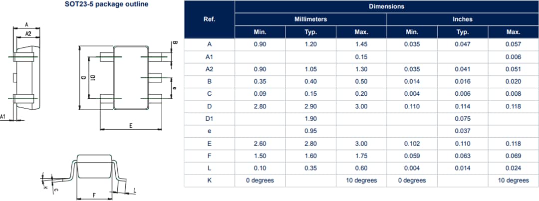 Mechanical Drawing - STMicroelectronics TSX711/TSX711A Low-Power Precision Op Amp