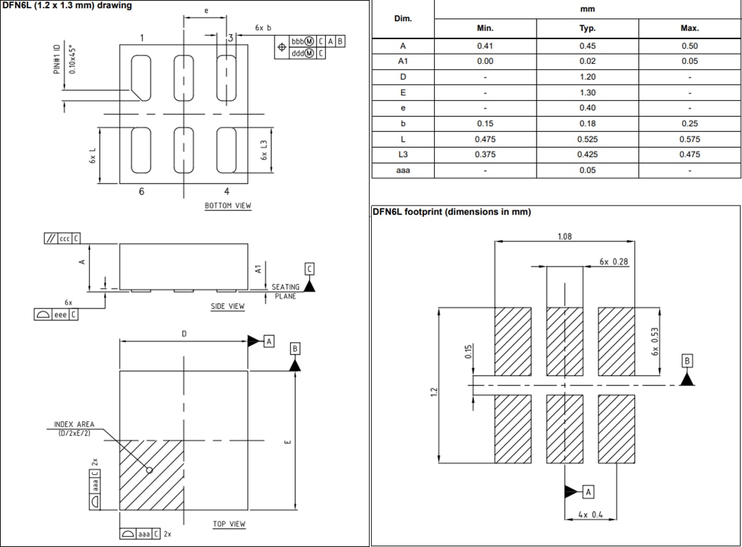 Mechanical Drawing - STMicroelectronics LDK120P DFN-6L Low Dropout Voltage Regulators