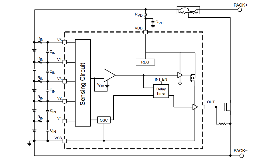 Schematic - Texas Instruments bq7718xy Li-Ion Battery Overvoltage Protector ICs