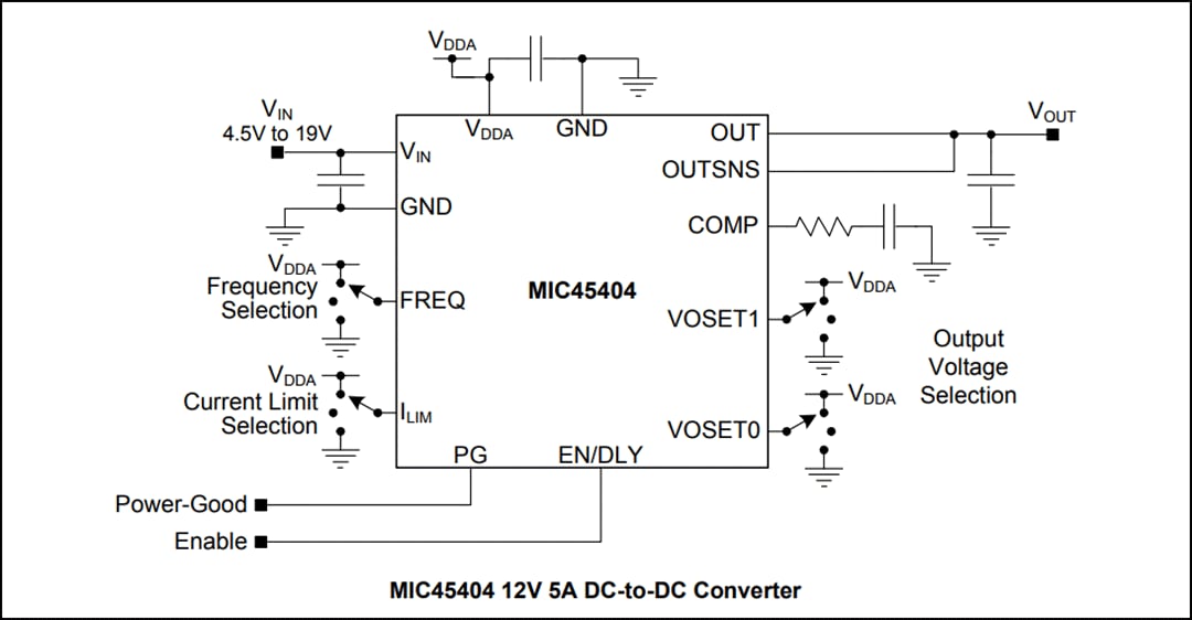 Application Circuit Diagram - Microchip Technology MIC45404 DC-to-DC Power Module