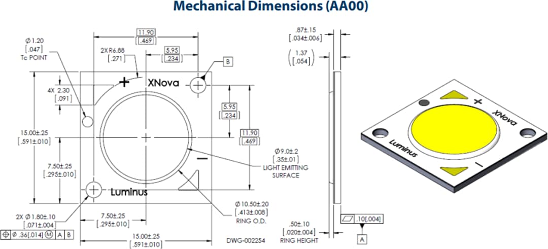 Mechanical Drawing - Luminus Devices CLM-9 COB  & CXM-9 XNova™ COB Array White LEDs