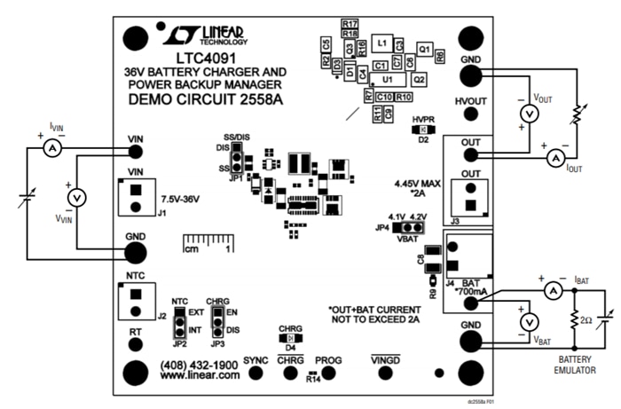 Application Circuit Diagram - Analog Devices Inc. DC2558A Demo Board for LTC4091 Battery Charger