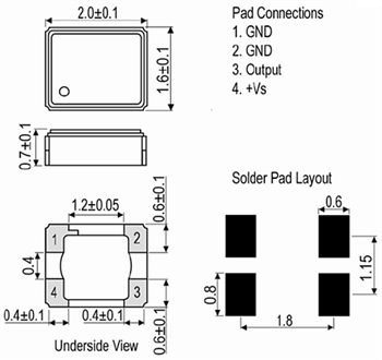 Mechanical Drawing - IQD IQXT-205-3-18 TCXO Oscillators