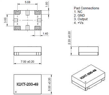 Mechanical Drawing - IQD IQXT-205-3-18 TCXO Oscillators