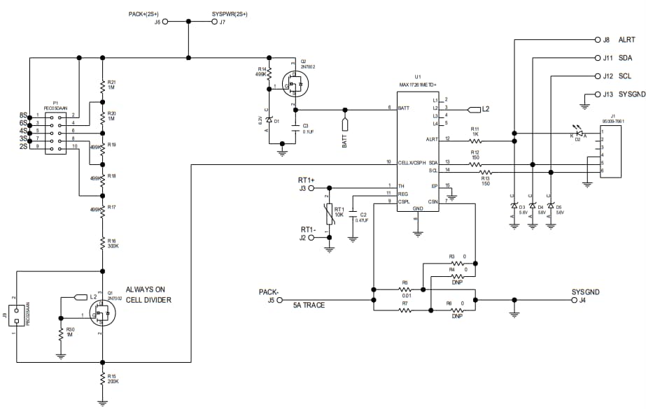 Schematic - Analog Devices / Maxim Integrated MAX17261XEVKIT / MAX17261GEVKIT Evaluation Kits