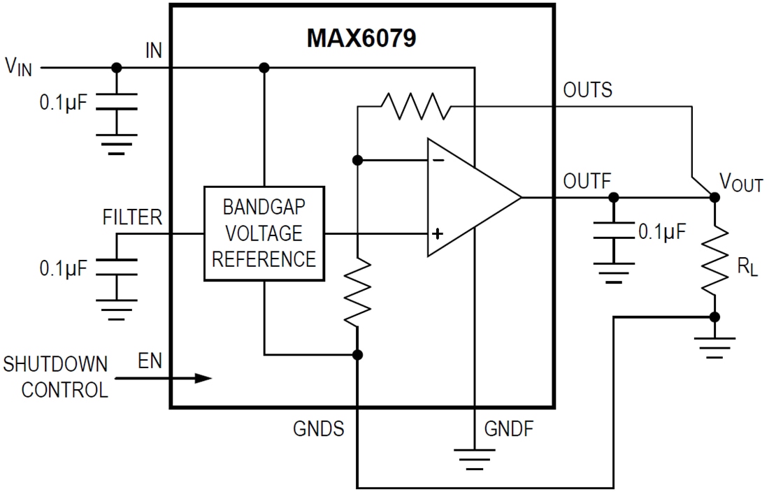 Application Circuit Diagram - Analog Devices / Maxim Integrated MAX6279 Precision Ceramic Voltage Reference