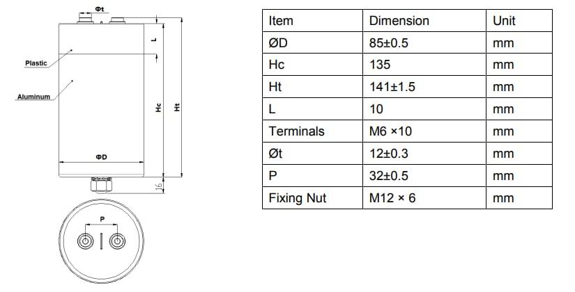 Mechanical Drawing - EPCOS / TDK B2569x Film Capacitors
