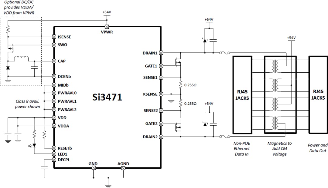 Application Circuit Diagram - Skyworks Solutions Inc. Si3471 PoE Power Sourcing Equipment IC