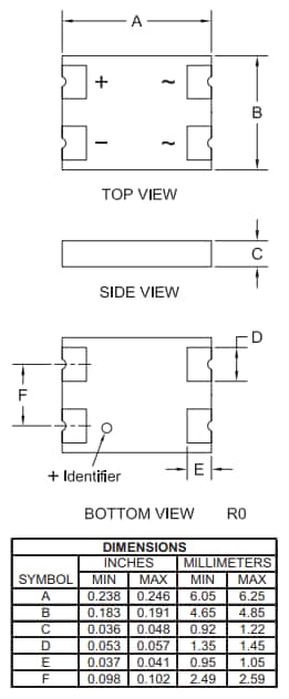Mechanical Drawing - Central Semiconductor CBRDFSH Schottky Bridge Rectifiers