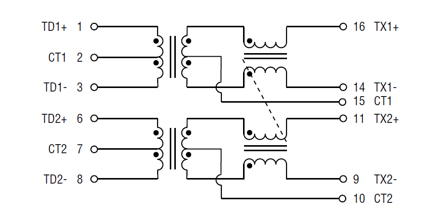 Schematic - Bourns SM13126PEL LAN 10/100 Base-Tx VoIP PoE Transformer