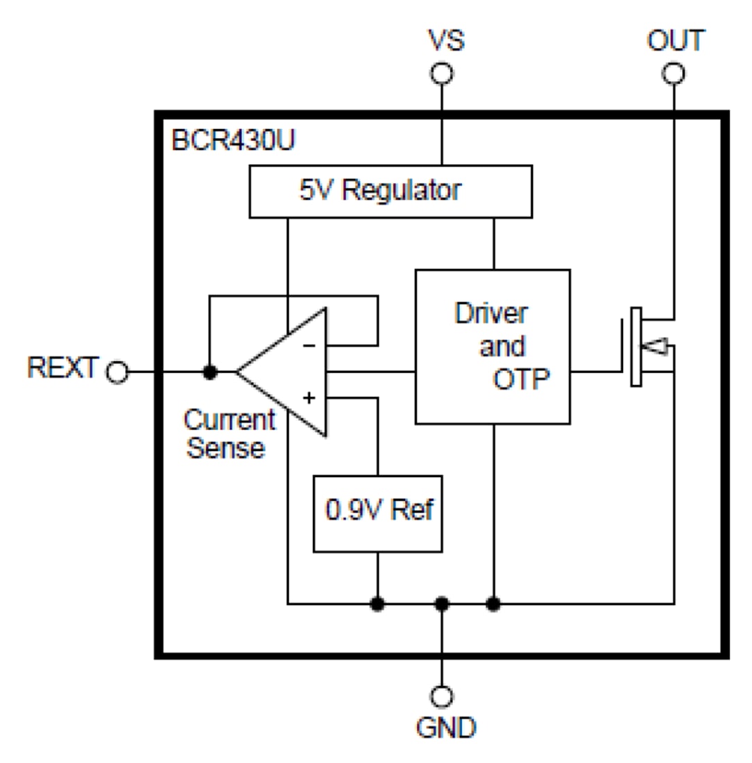 Block Diagram - Diodes Incorporated BCR430U LDO Voltage Linear LED Driver