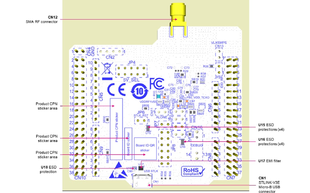 Mechanical Drawing - STMicroelectronics STM32WL Nucleo-64 Board (NUCLEO-WL55JC)