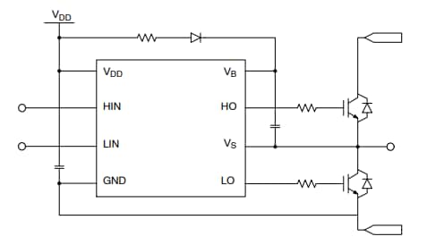 Application Circuit Diagram - onsemi NCD57200 Half-Bridge Gate Driver