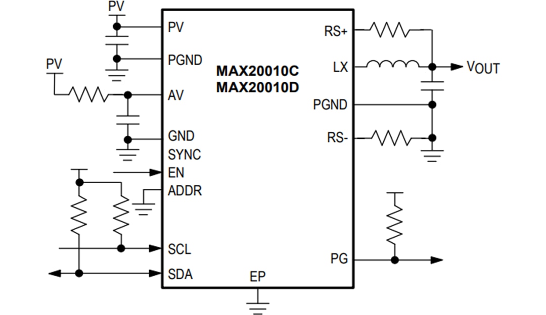 Application Circuit Diagram - Analog Devices Inc. MAX20010x Step-Down Converters