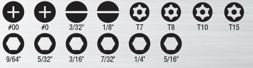 Chart - Klein Tools 14-in-1 Precision Screwdriver / Nut Driver