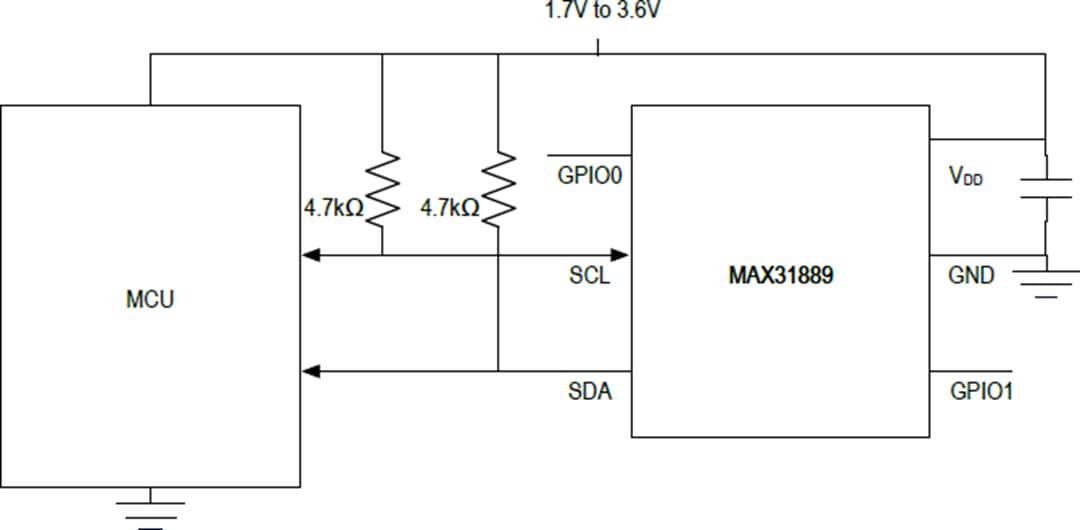 Application Circuit Diagram - Analog Devices Inc. MAX31889 I2C Temperature Sensor