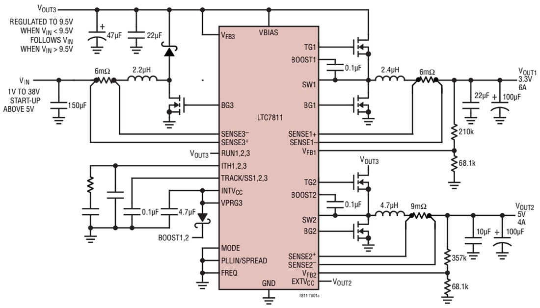 Application Circuit Diagram - Analog Devices Inc. LTC7811 Triple Output Buck/Buck/Boost Controller