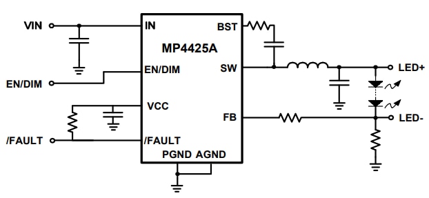 Application Circuit Diagram - Monolithic Power Systems (MPS) MP4425A Step-Down LED Drivers