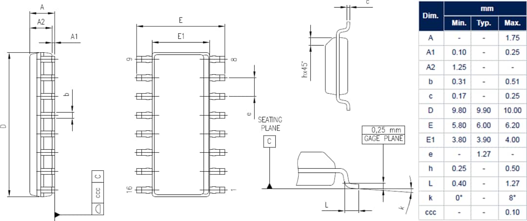 Mechanical Drawing - STMicroelectronics STDRIVEG600 Half-Bridge Gate Driver