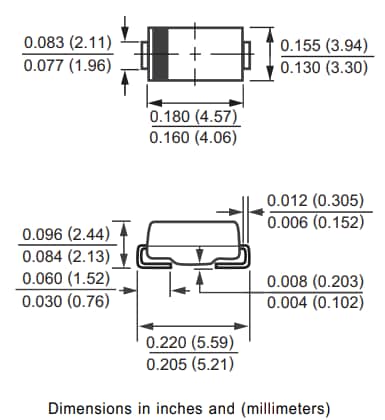 Mechanical Drawing - Rectron P6FMBJ Surface Mount TVS Diodes