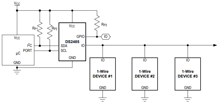 Application Circuit Diagram - Analog Devices / Maxim Integrated DS2485Q+U Advanced 1-Wire Master with Memory