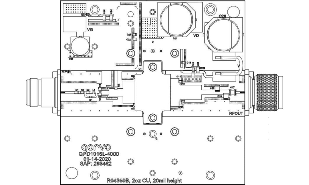 Mechanical Drawing - Qorvo QPD1016LEVB01 Evaluation Board