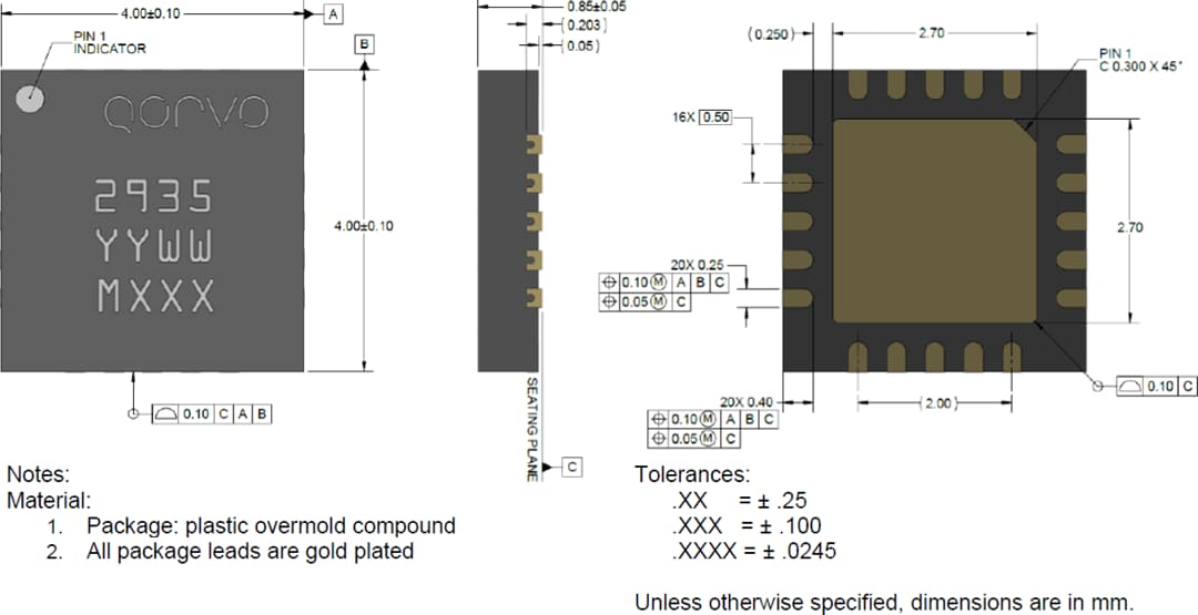 Mechanical Drawing - Qorvo QPA2935 2W S-Band GaN Driver Amplifier