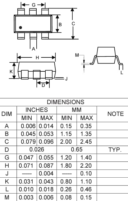 Mechanical Drawing - Micro Commercial Components (MCC) UMH11NHE3 Dual NPN Digital Transistor