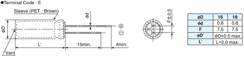 Mechanical Drawing - Chemi-Con KXQ Miniature Aluminum Electrolytic Capacitors