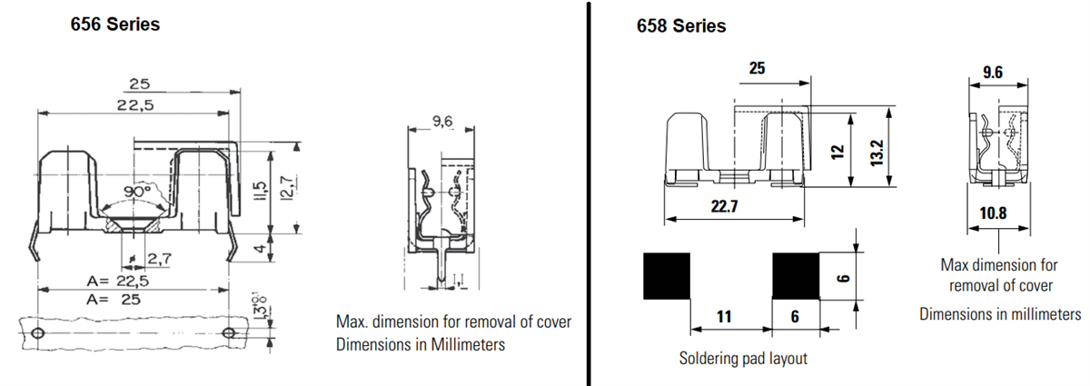 Mechanical Drawing - Littelfuse 656 & 658 Series Fuse Blocks