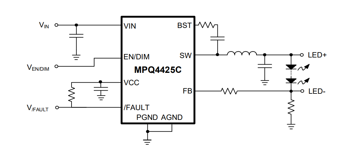 Application Circuit Diagram - Monolithic Power Systems (MPS) MPQ4425C Synchronous Step-Down LED Driver