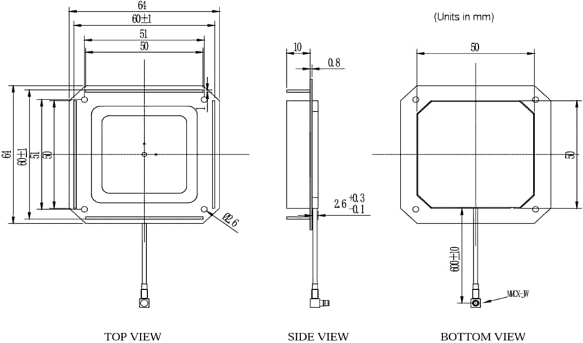 Mechanical Drawing - Abracon APXG6413GH-0600A Full-Band GNSS Antenna