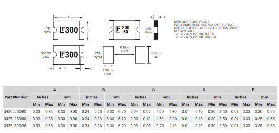 Littelfuse 3425L Series Surface Mount PPTCs