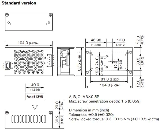 Mechanical Drawing - TRACO Power TCI 240 Series AC-DC Industrial Power Supplies