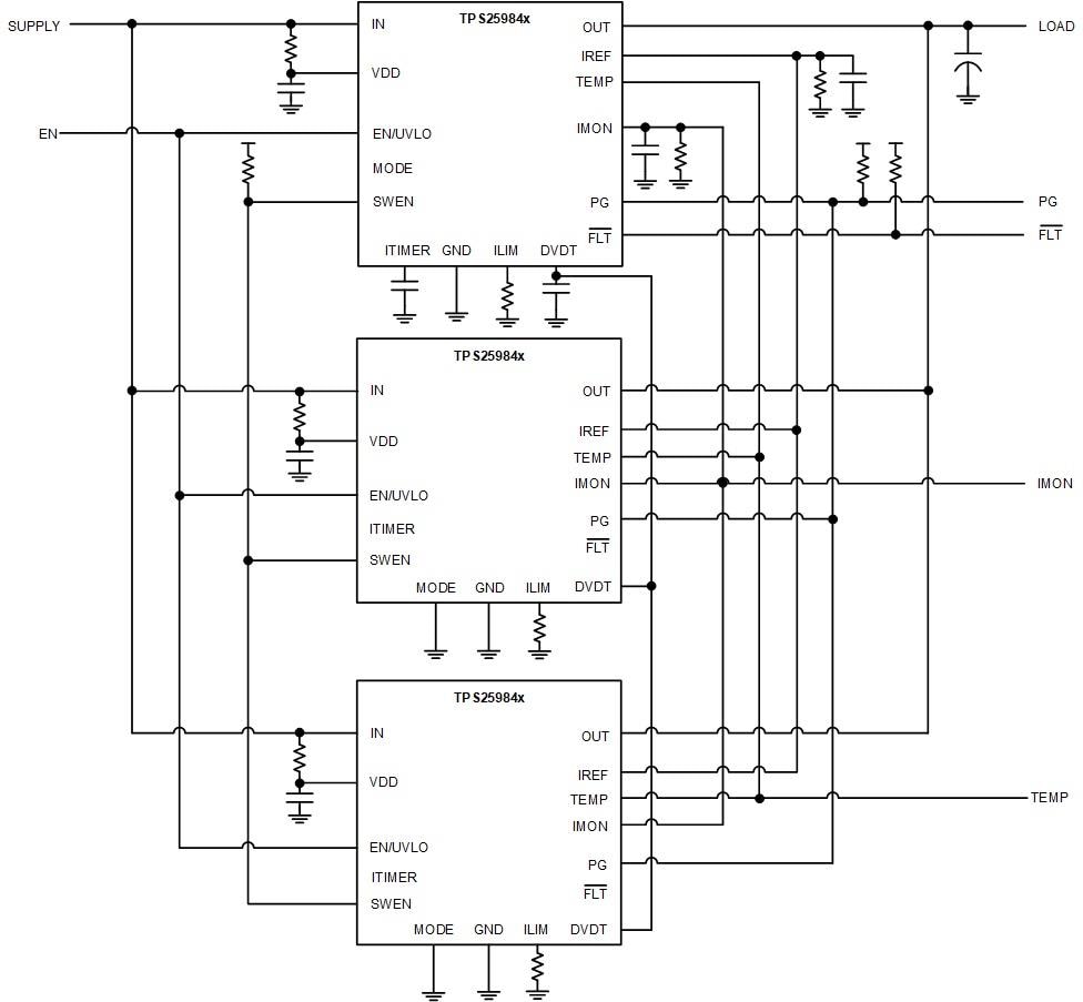Schematic - Texas Instruments TPS25984 Stackable eFuses