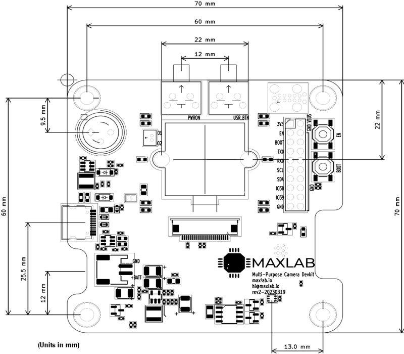 Mechanical Drawing - Maxlab TOKAY LITE Edge AI Camera Development Board