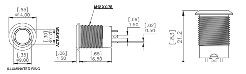Chart - TE Connectivity / Alcoswitch 12mm Anti-Vandal Flush Switches