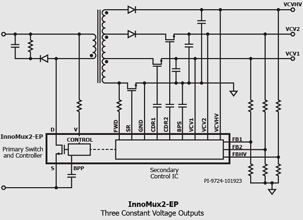 Application Circuit Diagram - Power Integrations InnoMux2-EP Off-Line ZVS Flyback Switcher ICs