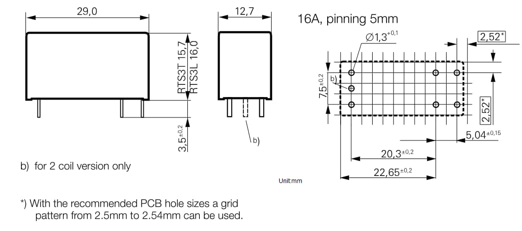 Mechanical Drawing - TE Connectivity / Schrack RT Inrush Power (RT-iPower) PCB Relays