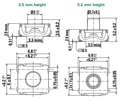 Mechanical Drawing - C&K Switches EL2 Basic Tactile Switches