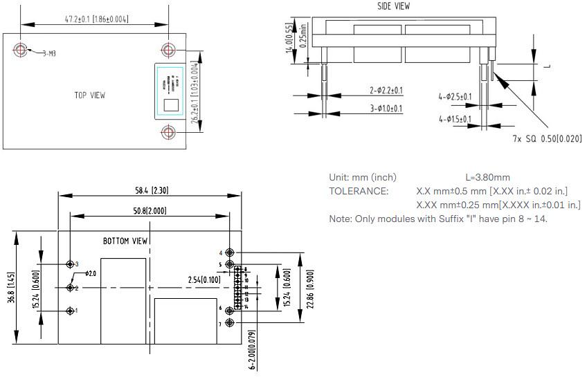 Mechanical Drawing - Advanced Energy / Artesyn NDQ900 900W Quarter-Brick DC-DC Converters