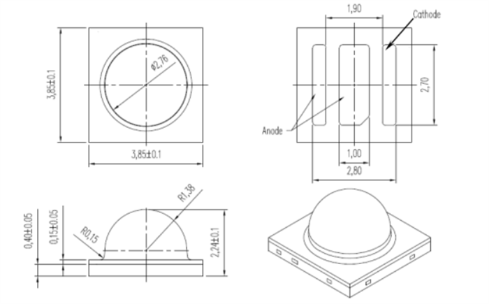 Mechanical Drawing - LITEON LTE-R3838 Infrared Emitters