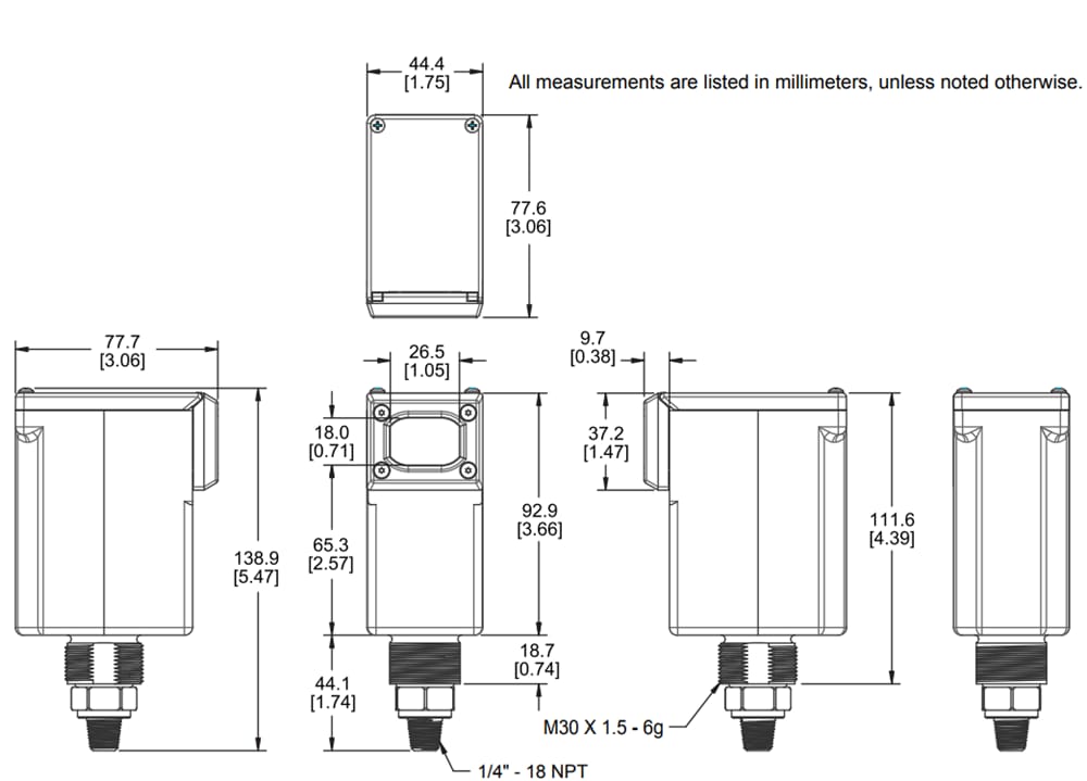 Mechanical Drawing - Banner Engineering Q45PSD All-in-One Pressure Sensor Nodes