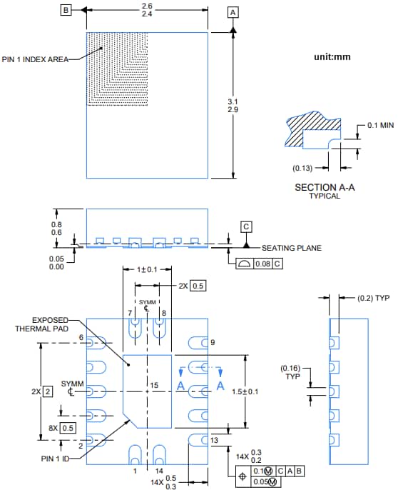 Mechanical Drawing - Texas Instruments SN74AC10-Q1 Automotive 3-Input NAND Gates