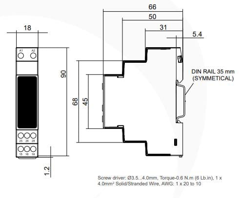 Mechanical Drawing - Trumeter TS DIN-Rail Timer Switches