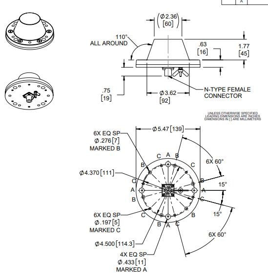 Mechanical Drawing - L-Com LCANOM1140 High-Gain L-Band Omni Antennas