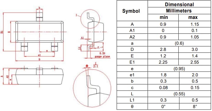 Mechanical Drawing - Rectron MMBD120x 100V Small Signal Diodes
