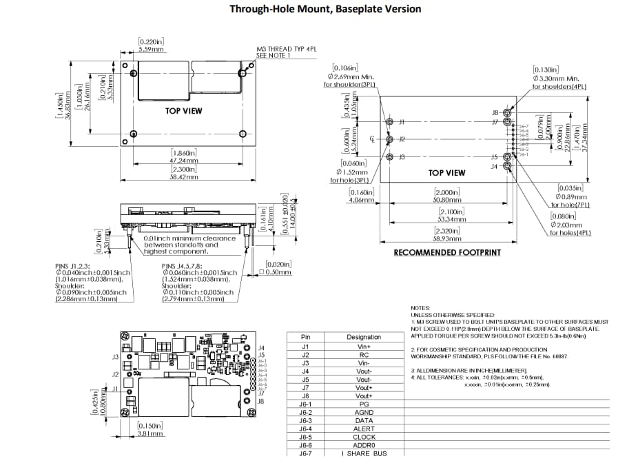 Mechanical Drawing - Murata Power Solutions MPQ1300 1300W Non-Isolated DC-DC Converters