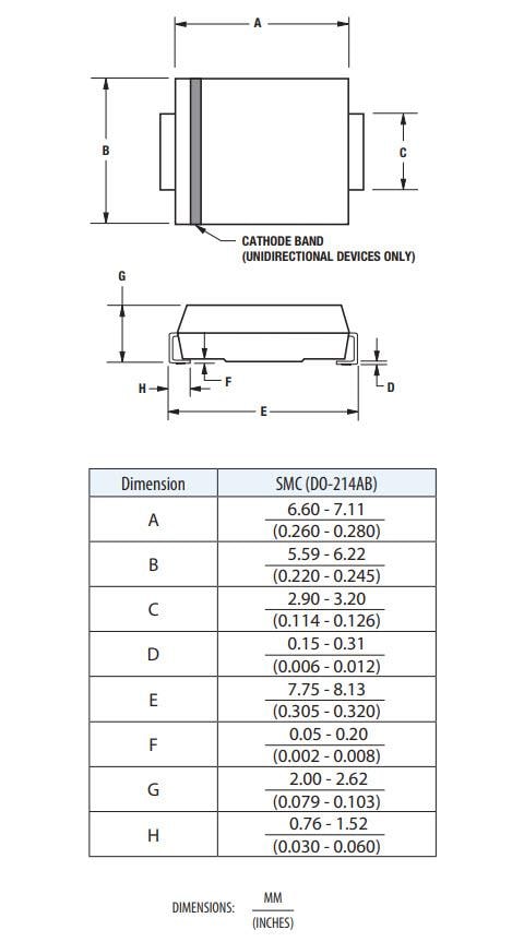 Mechanical Drawing - Bourns 5.0SMDJ-R Transient Voltage Suppressor Diodes